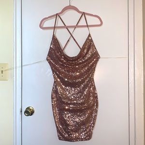 Rose Gold Sequin Mini Dress - Fashion Nova